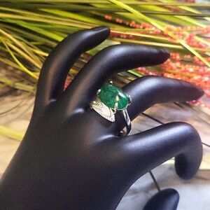 Solitaire Jasper Green Gemstone Ring Size 7